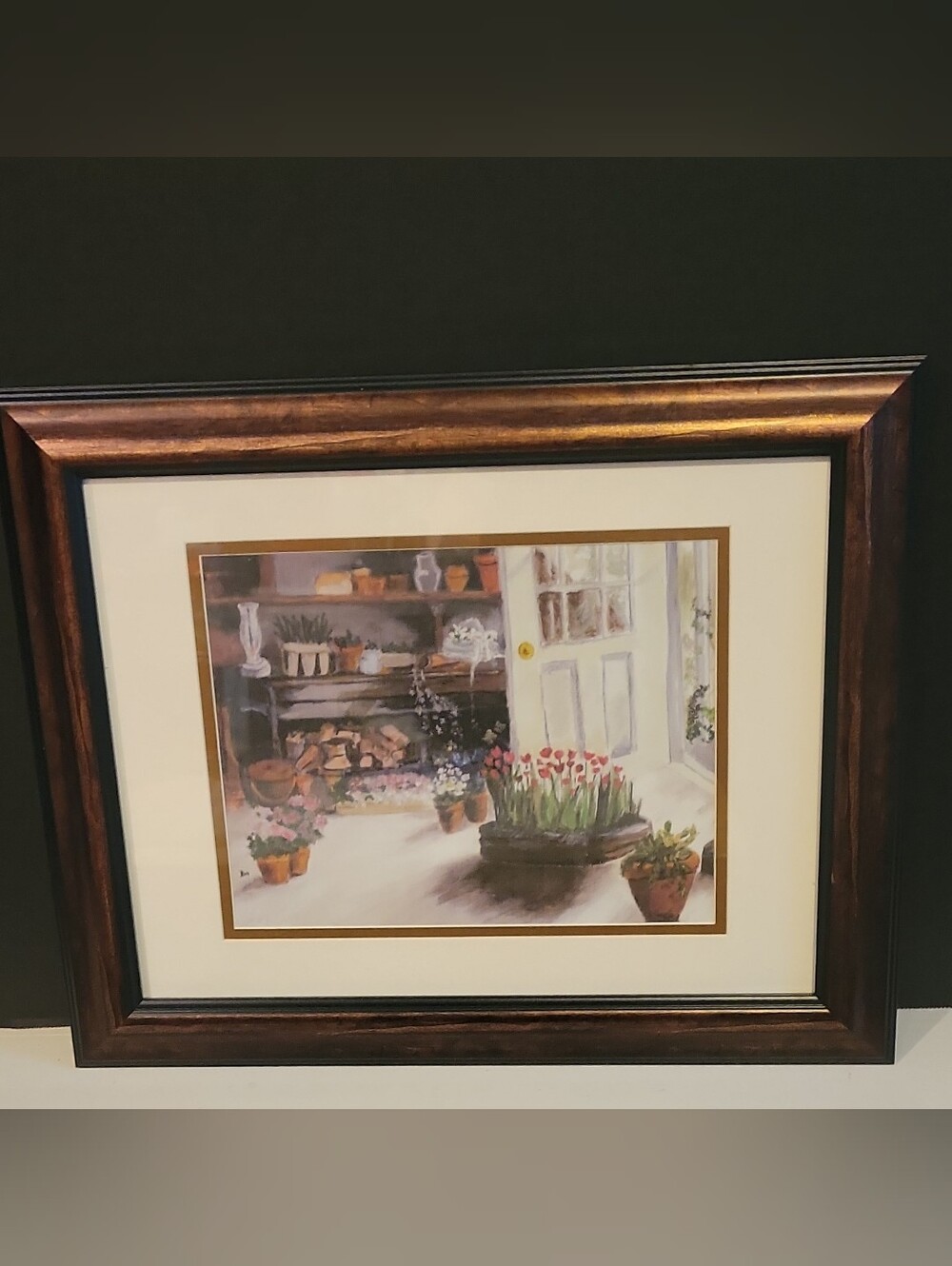 Framed Matted  Artwork Summer Flowers Prepping in the Shed 17" x 14"